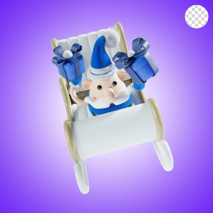 PSD santa claus lindo con el carruaje en tema azul