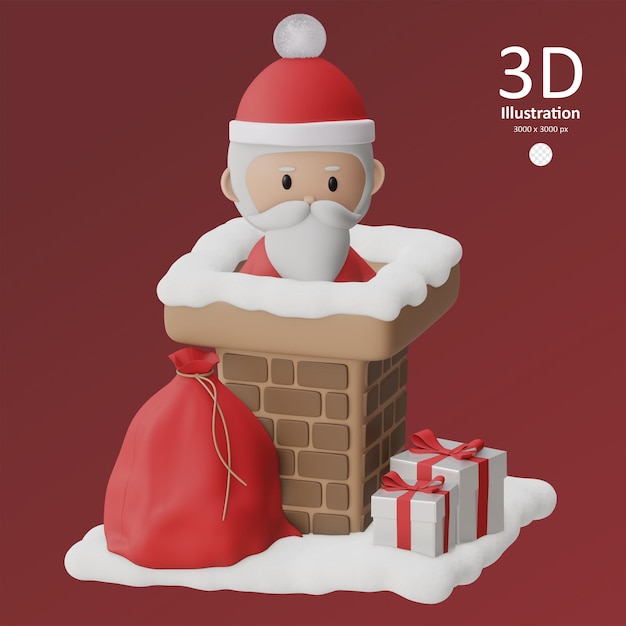 Santa Claus lindo en la chimenea 3d renderizado icono feliz navidad y concepto de año nuevo