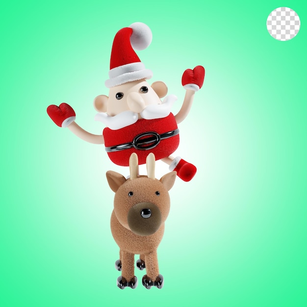 Santa Claus lindo con el ciervo de Navidad ilustración 3D
