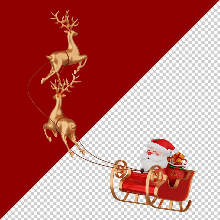 Santa Claus on sleigh with reindeer isolated 3d render