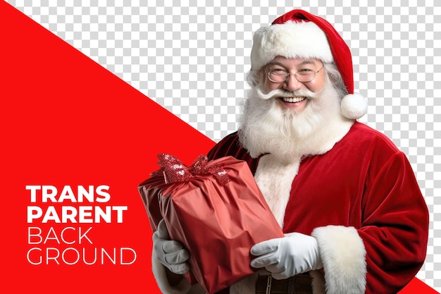 PSD santa claus transparente con una caja de regalos