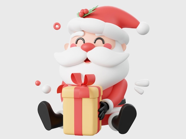 Santa Claus with Christmas gift Christmas theme elements 3d illustration