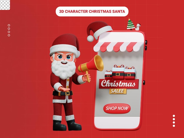 PSD santa descuento venta de navidad personaje 3d