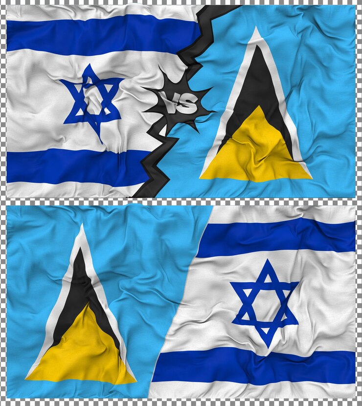PSD santa lúcia versus israel meia bandeira combinada textura de tecido 3d rendering
