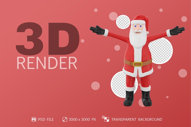 PSD santa vista frontal levantar las manos fondo aislado de personajes 3d