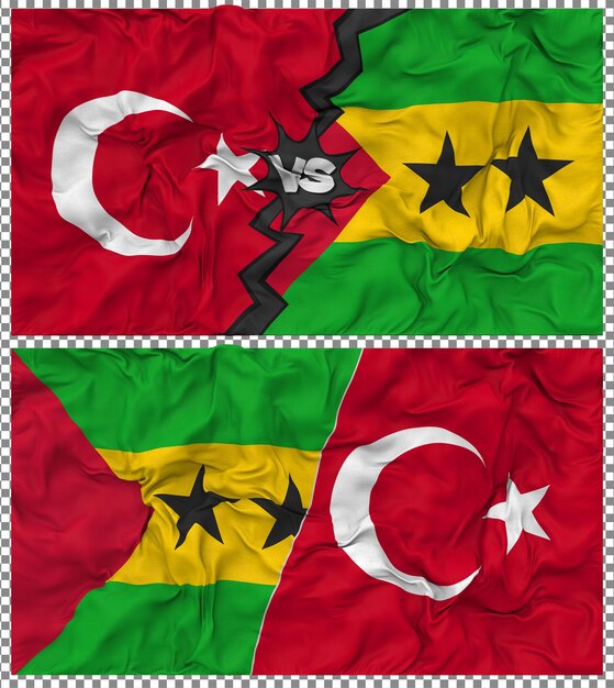 Santo Tomé y Príncipe contra Turquía Media bandera combinada con textura de tela 3D