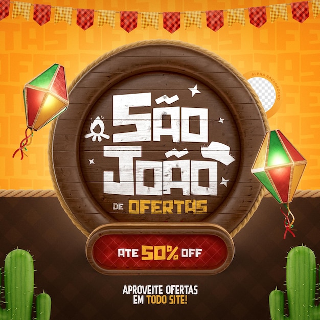 Sao joao festa junina brasilianisches partyangebot banner 3d-renderkonzept