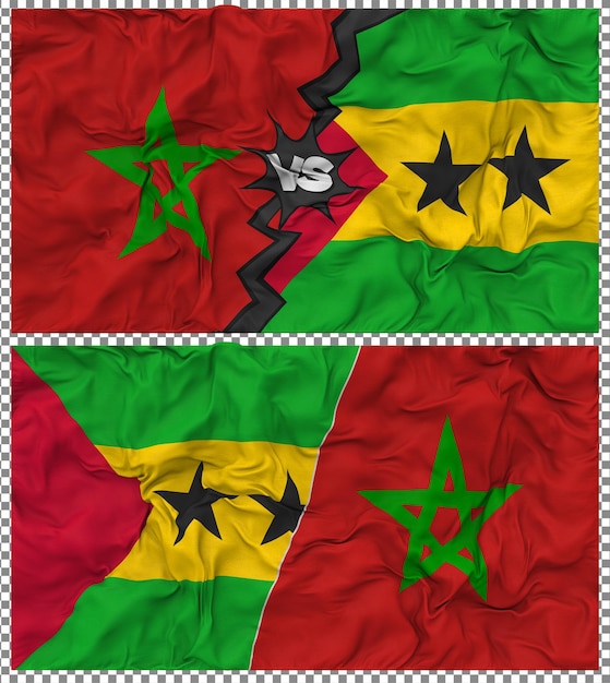 Sao Tome e Principe contro il Marocco Mezz'insegna combinata tessuto di stoffa Bump Rendering 3D
