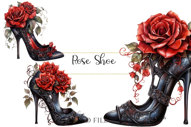 PSD sapatos pretos rose clipart sapatos góticos clipart