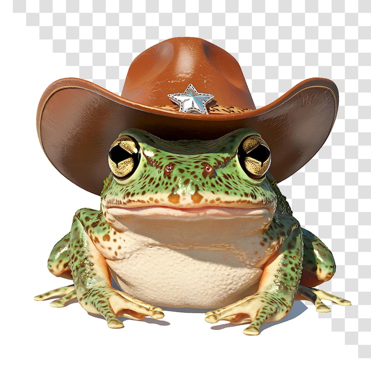 PSD sapo de chapéu de cowboy com olhos dourados e pele manchada