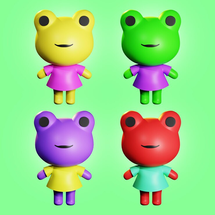 PSD sapo de personagem 3d bonito renderização sapos coloridos