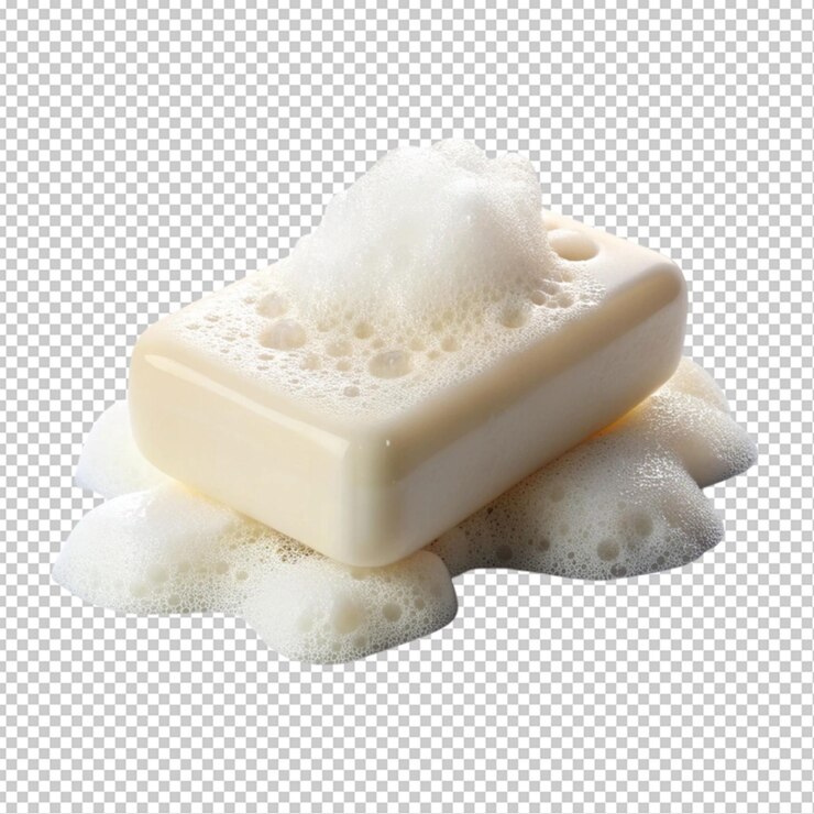 sapone con schiuma su sfondo trasparente