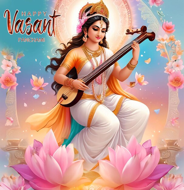 PSD sarasvati para feliz vasant panchami puja de design de ilustração de banner