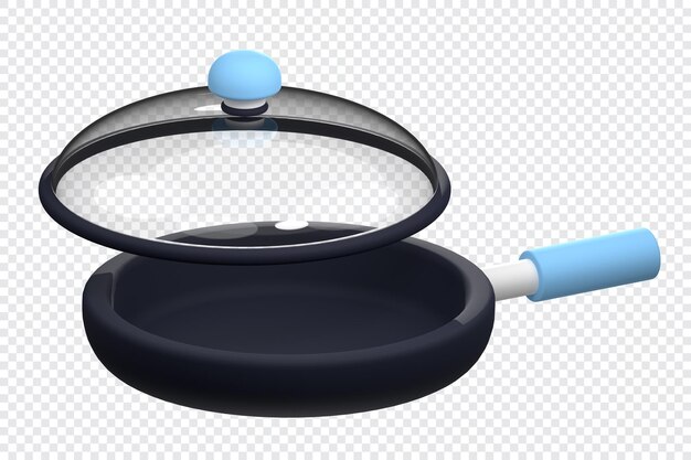 Sartén 3d ilustración sobre fondo transparente 3d sartén cocina herramienta icono 3d renderizado ilustración