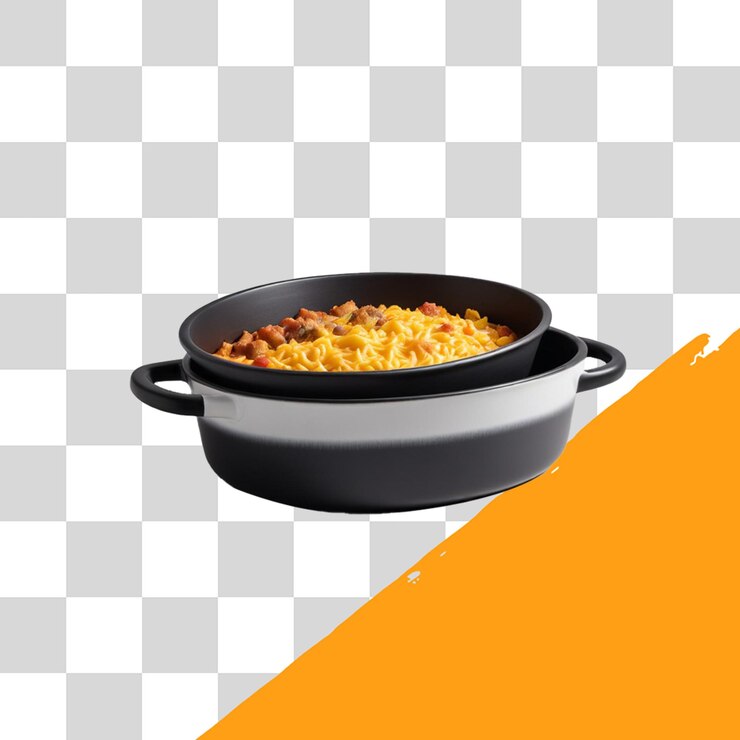 PSD una sartén de comida con un borde negro y un fondo naranja