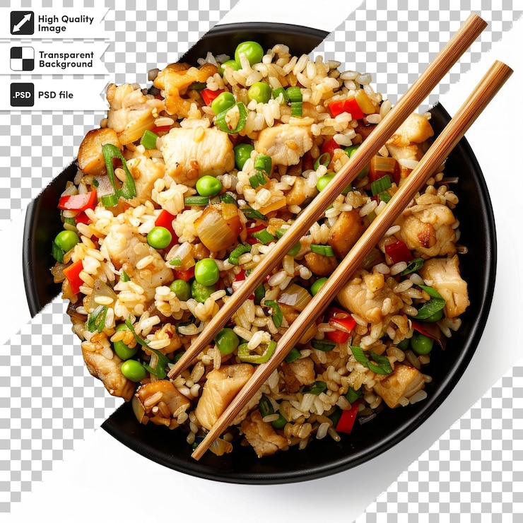 PSD una sartén de comida con una imagen de un pollo y verduras