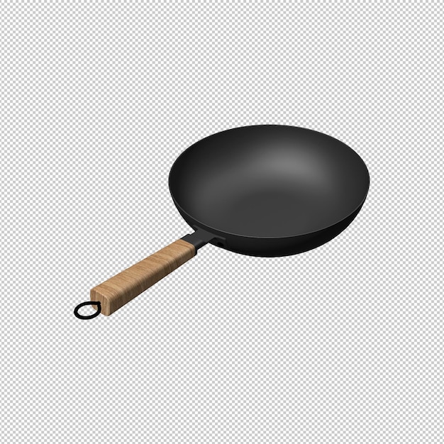 una sartén de freír negra con un mango de madera y una manija de madera