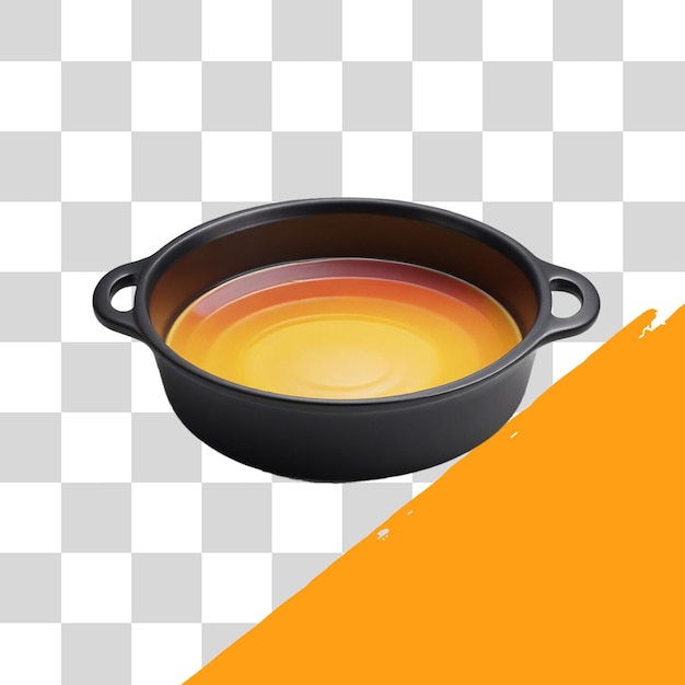 una sartén con un líquido amarillo en ella y un fondo naranja