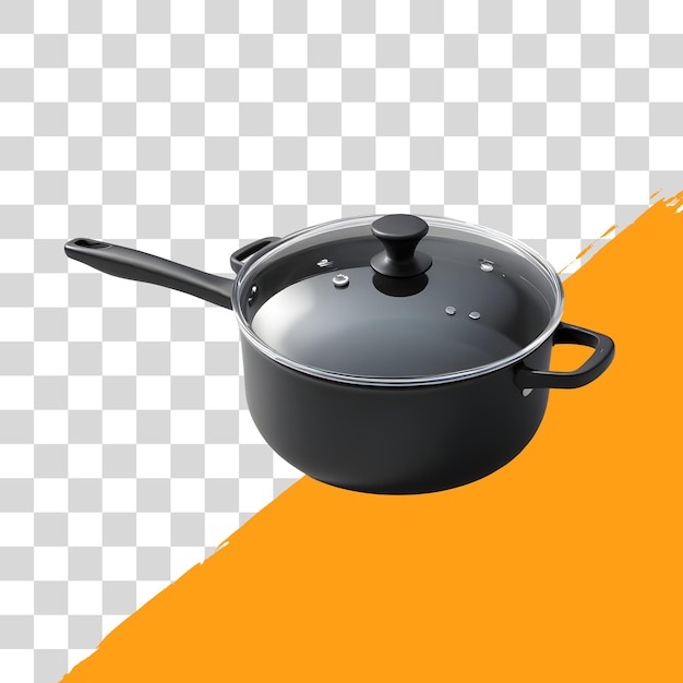 sartén negra antiadherente con tapa de vidrio aislada sobre un fondo transparente png