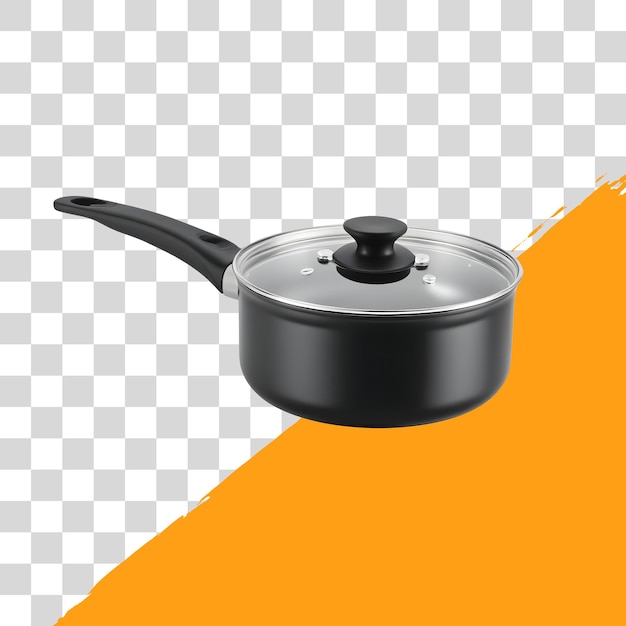 sartén negra antiadherente con tapa de vidrio aislada sobre un fondo transparente png