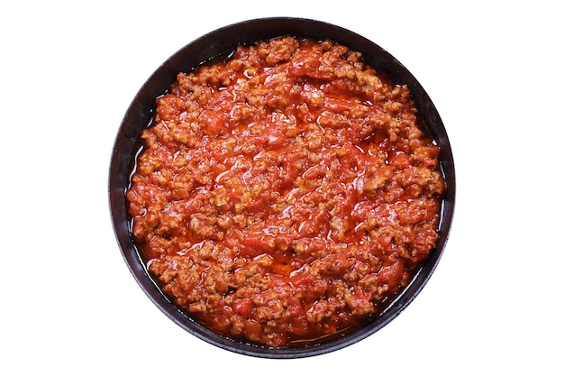 sartén de salsa bolognese aislado en fondo transparente vista de arriba