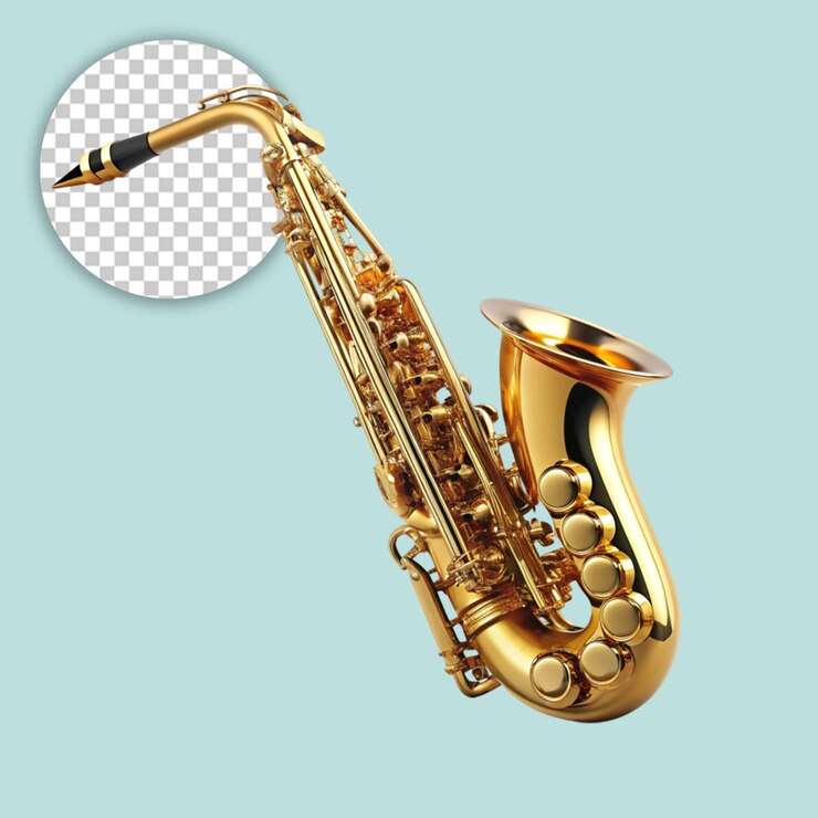 PSD sassofono alto dorato strumento classico su sfondo trasparente