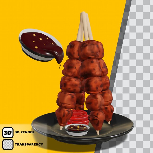 PSD satay de pollo con salsa de maní fondo de transparencia 3d