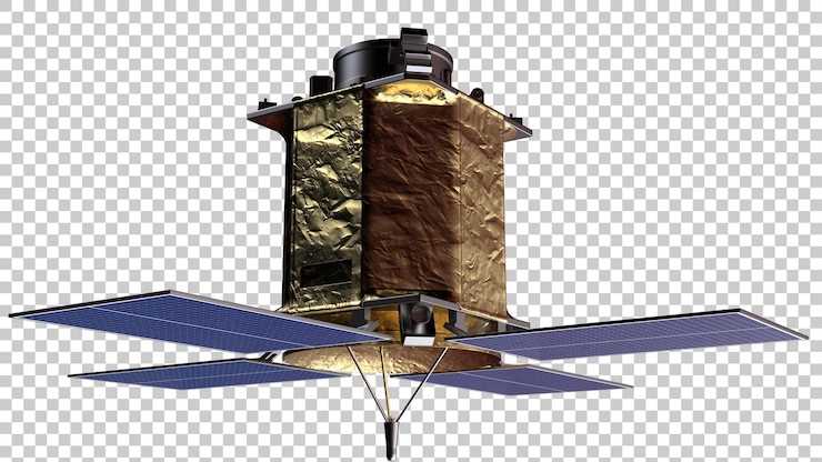 PSD satélite espacial orbitando en el espacio sobre fondo transparente ilustración de renderizado 3d