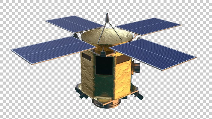 PSD satélite espacial orbitando en el espacio sobre fondo transparente ilustración de renderizado 3d