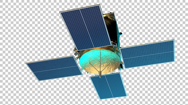 Satélite espacial orbitando en el espacio sobre fondo transparente Ilustración de renderizado 3d