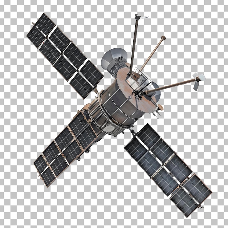 PSD un satélite que está en un fondo blanco con un transbordador espacial