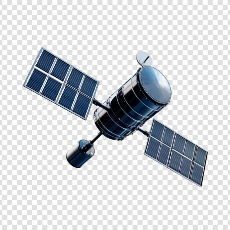 PSD un satellite élégant volant dans l'espace inspire l'exploration