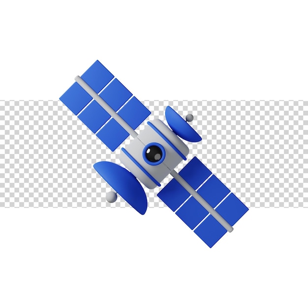 Satelliten-Raumstation mit blauem 3D-Rendering-Symbol für Website, App oder Spiel, unterhaltsam und einfach