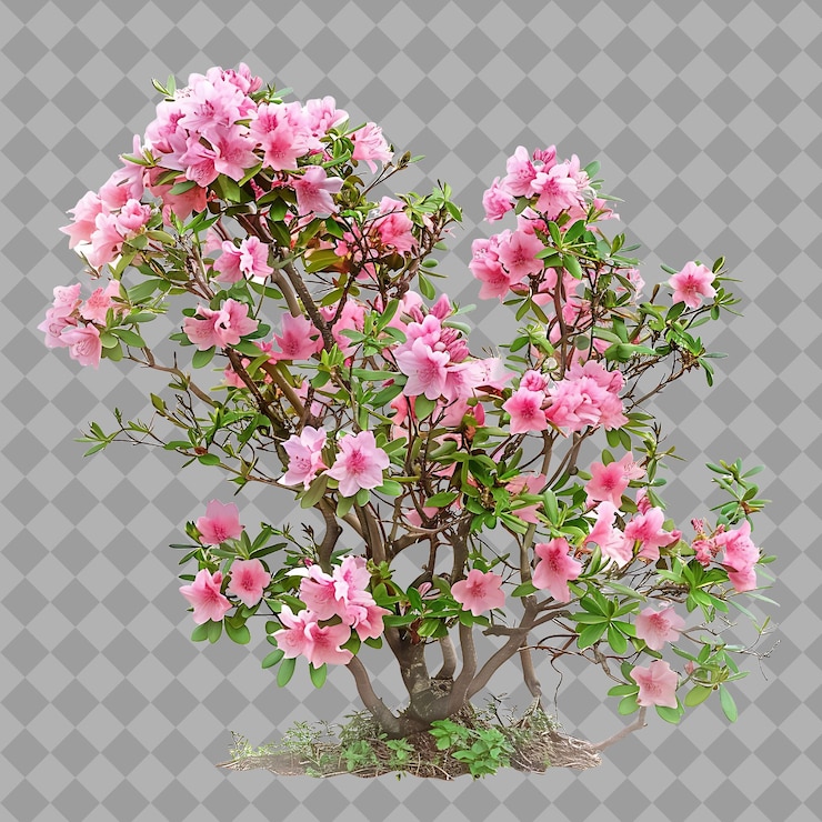 PSD satsuki azalea con forma vertical formal y tiene un arbusto aislado de color rosa en un fondo limpio