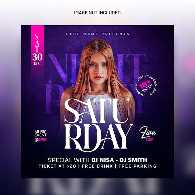 Saturday Club night dj party redes sociales y plantilla de banner web