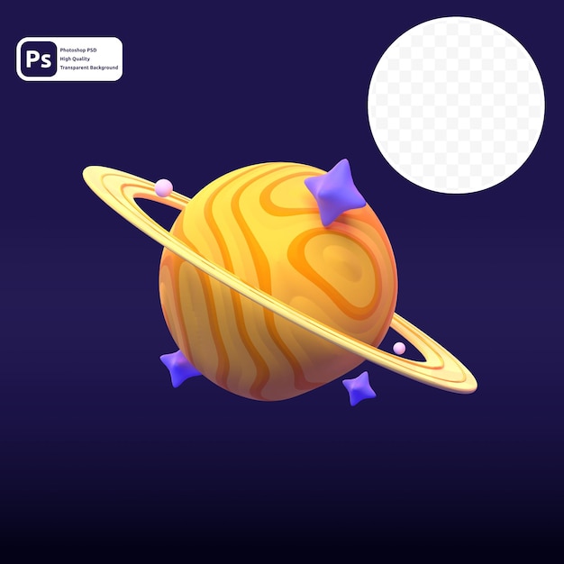 PSD saturno em renderização 3d para apresentação na web de ativos gráficos ou outros