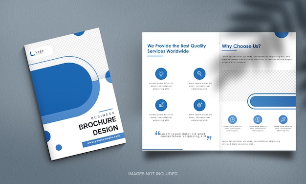 Satz Bifold-Broschüren-Schablone Oder Flyer-Design In Der Weißen Und Blauen Farbe