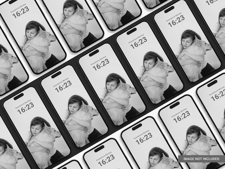 PSD satz einer sammlung von smartphone 14 pro-modellbildschirmen auf dem diagonalen weißen und dunkelgrauen hintergrund