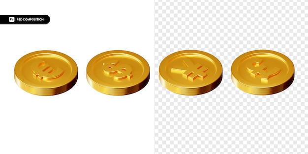 Satz goldene Austauschmünze 3d Rendering isoliert