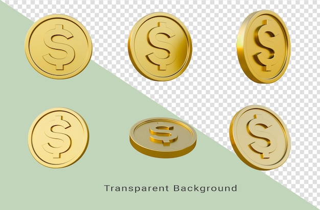 Satz goldmünzen mit dollarzeichen 3d-darstellung minimale 3d-darstellung