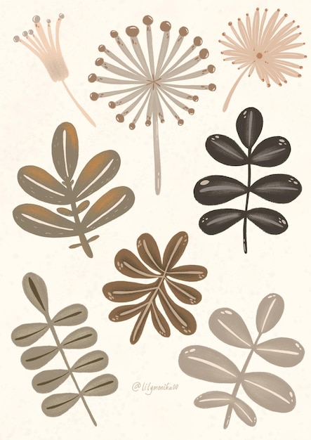 Satz graue Blumenmusterillustration