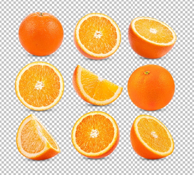 Satz Orangenfrucht isoliert auf Alpha-Schicht