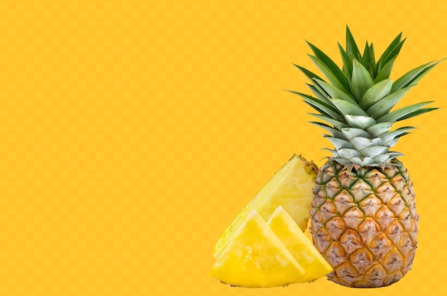 Satz reife Ananas auf gelbem HintergrundFrucht mit hohem Vitamiv Cpremium-Foto PSD