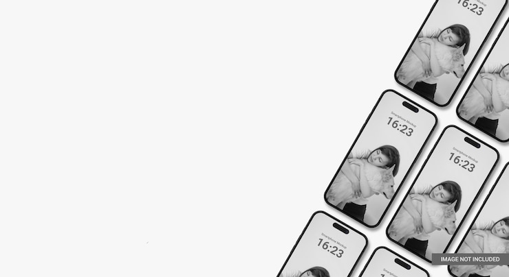 PSD satz telefon 14 pro-mockup-gerät mit weißem hintergrund 3d-mobiltelefon mit leerem weißen bildschirm
