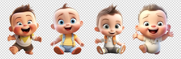 PSD satz von 3d-charakterillustrationen von entzückenden niedlichen babys mit lachenden ausdrücken