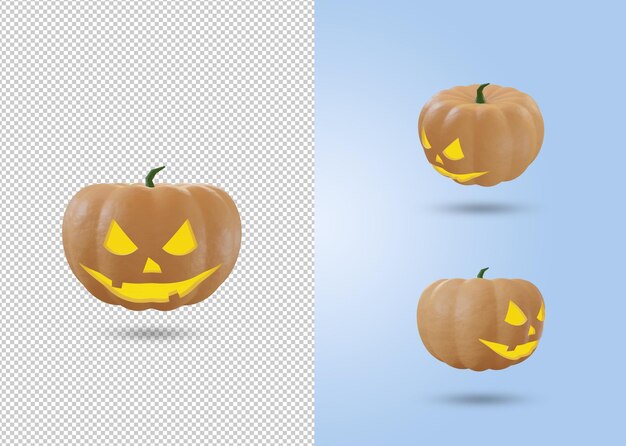 Satz von 3d-render-monsterkürbis-symbolillustration für halloween-feierdekoration