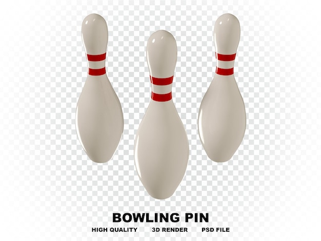 Satz von 3d-weißen bowling-pins mit roten streifen mit hoher auflösung in viele richtungen