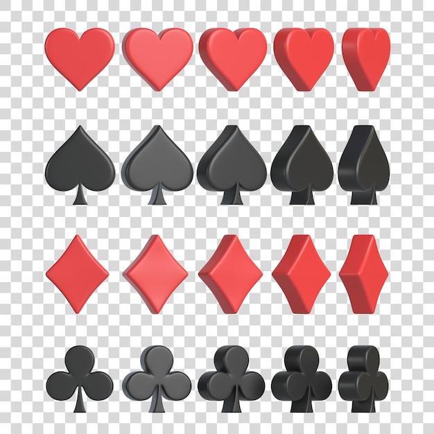 PSD satz von ass-karten-symbolen, die auf weißem hintergrund isoliert sind heart spade club diamond icon 3d-rendering