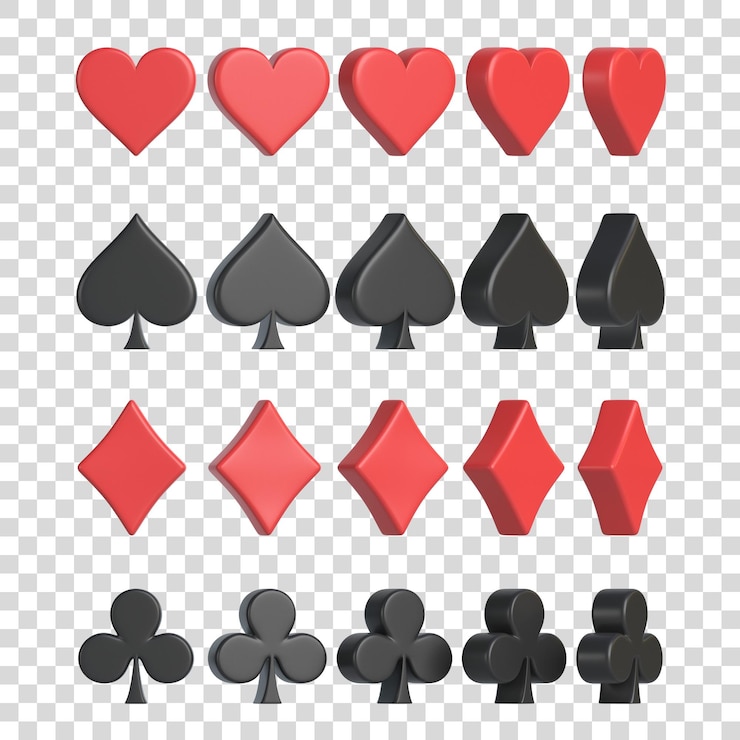 PSD satz von ass-karten-symbolen, die auf weißem hintergrund isoliert sind heart spade club diamond icon 3d-rendering