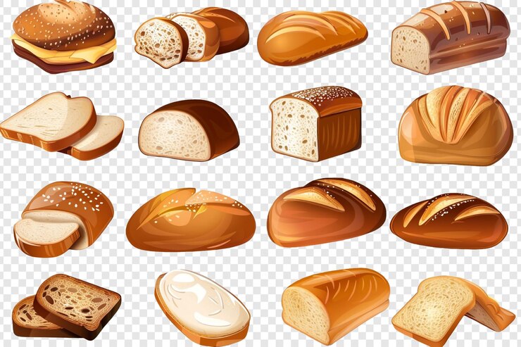 PSD satz von brot, isoliert auf durchsichtigem hintergrund